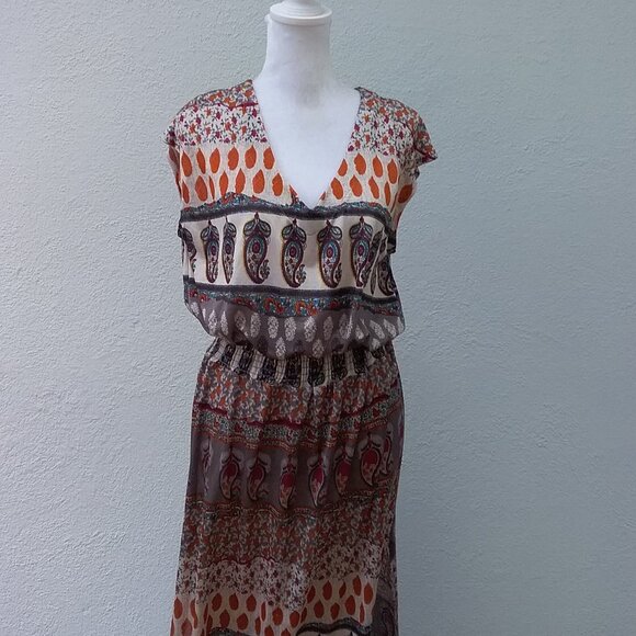 Cherish Dress Med Women's Paisley Print Knit Sleeveless Side Slits Elastic Waist - Picture 3 of 6